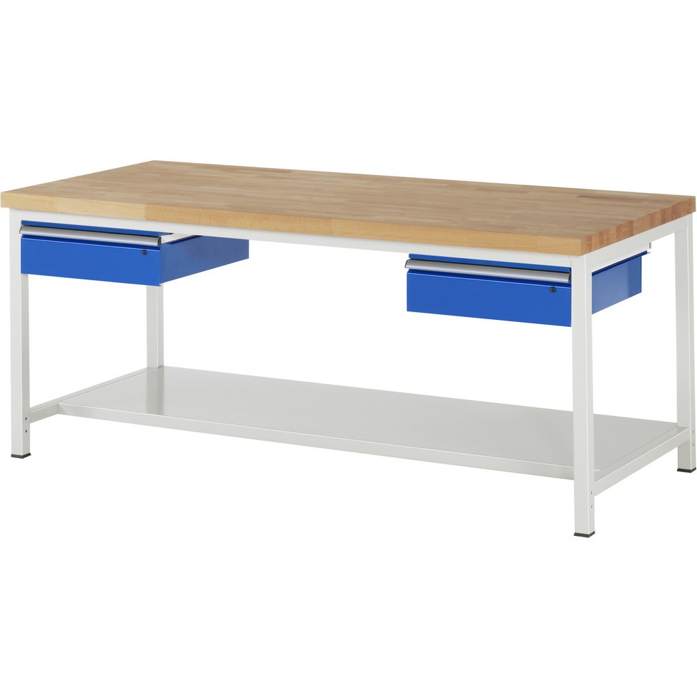 Produktabbildung Nr. 1: RAU Werkbank Serie 8000, HxBxT 840-1.040 x 2.000 x 900 mm, 2 Schubladen, 1 Ablageboden Tiefe 650 mm