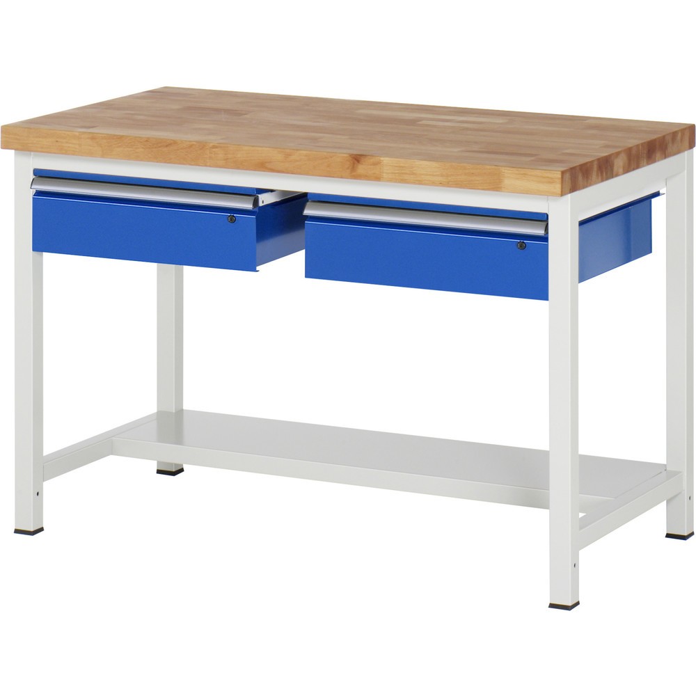 Produktabbildung Nr. 1: RAU Werkbank Serie 8000, HxBxT 840-1.040 x 1.250 x 700 mm, 2 Schubladen, 1 Ablageboden Tiefe 320 mm