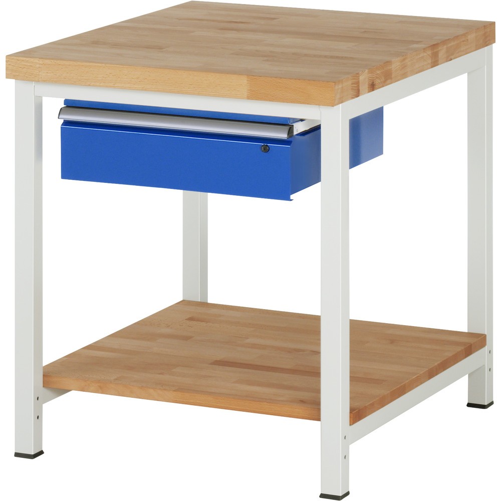 Produktabbildung: RAU Werkbank Serie 8000, HxBxT 840-1.040 x 750 x 900 mm, 1 Schublade, 1 Buche-Massiv-Ablageboden