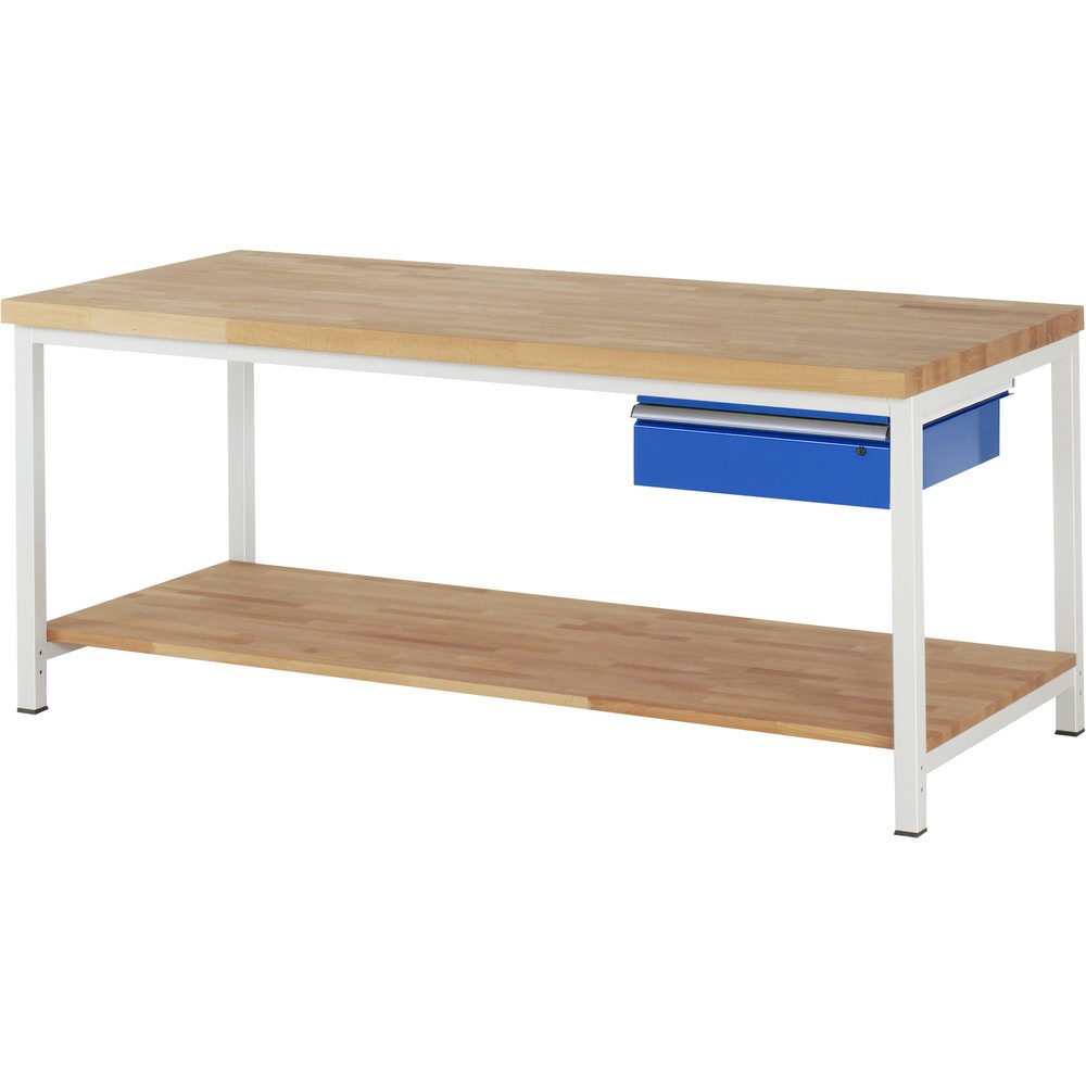 Produktabbildung Nr. 1: RAU Werkbank Serie 8000, HxBxT 840-1.040 x 2.000 x 900 mm, 1 Schublade, 1 Buche-Massiv-Ablageboden