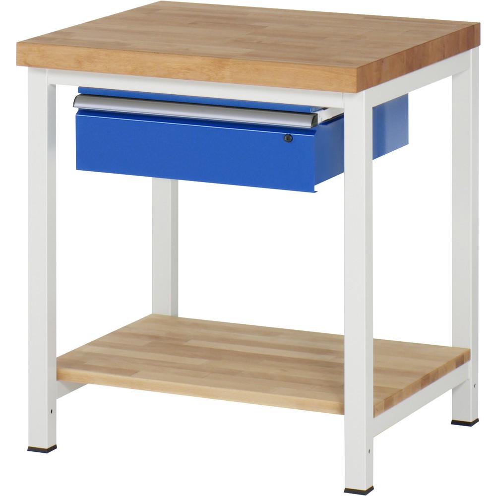 Produktabbildung: RAU Werkbank Serie 8000, HxBxT 840-1.040 x 750 x 700 mm, 1 Schublade, 1 Buche-Massiv-Ablageboden