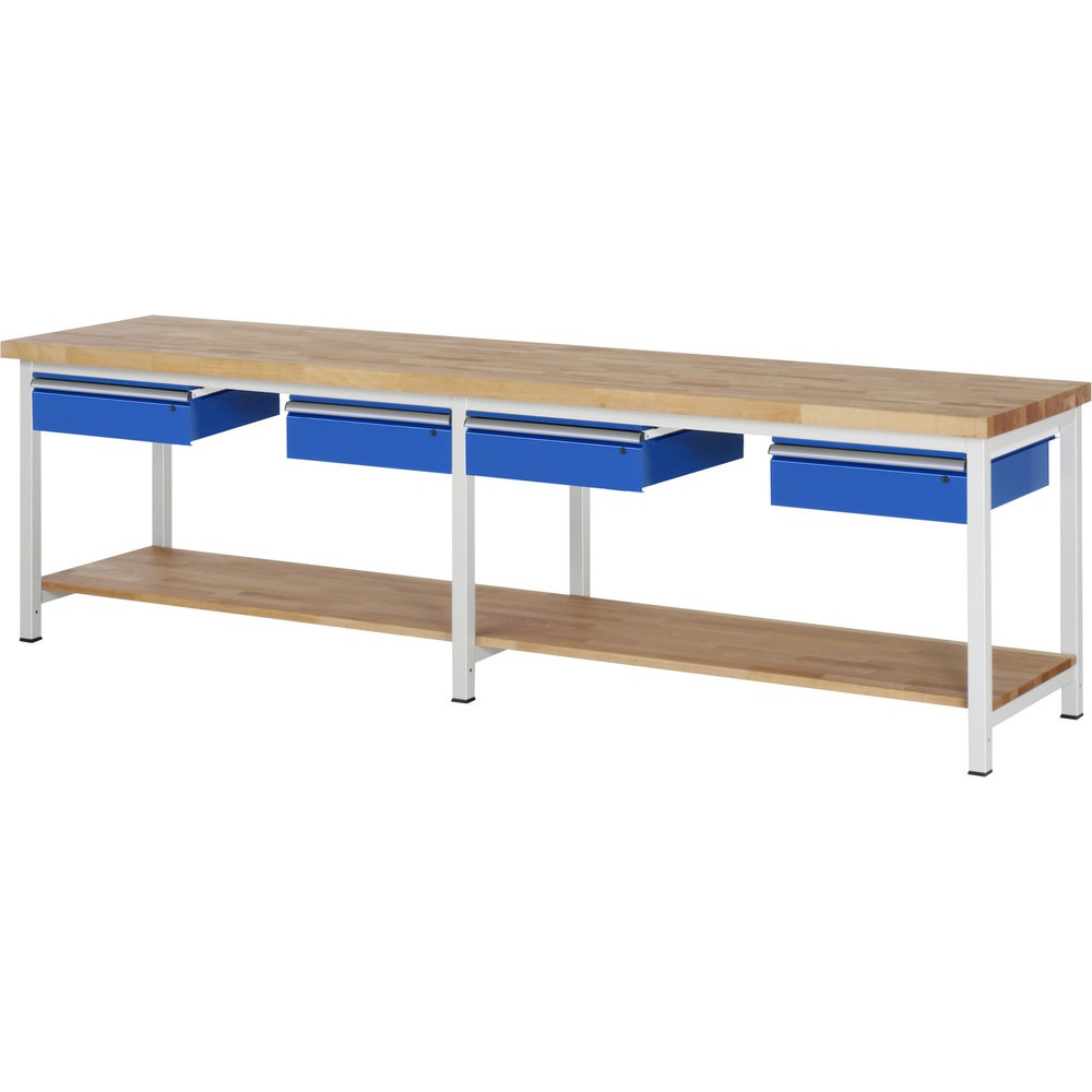 Produktabbildung Nr. 1: RAU Werkbank Serie 8000, HxBxT 840 x 3.000 x 700 mm, 4 Schubladen, 1 Buche-Massiv-Ablageboden Tiefe 557 mm