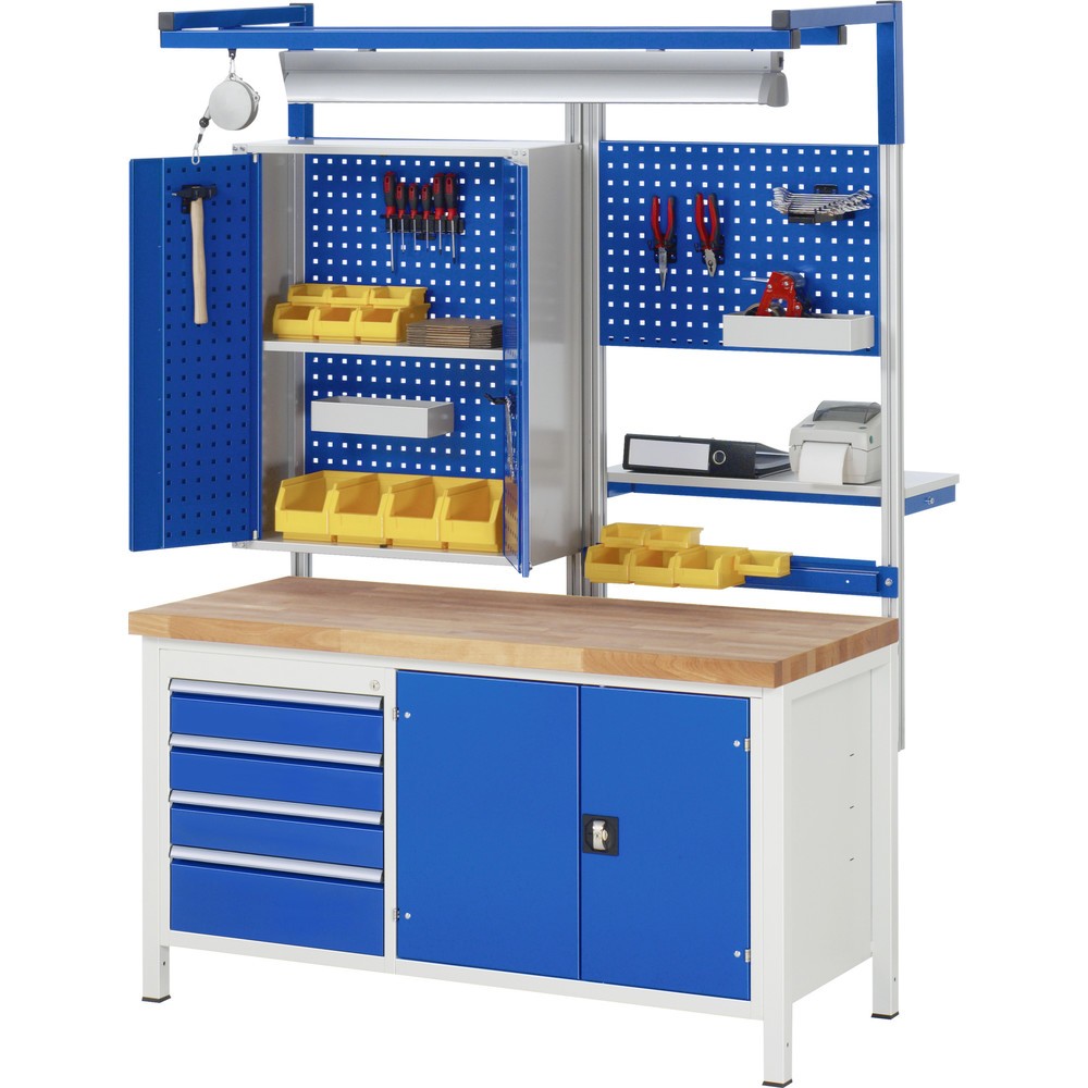 Produktabbildung Nr. 4: RAU Werkbank Serie 8000, 1 Doppel-Container, 1 Fachboden, 1 Doppel-Flügeltür, HxBxT 840 x 1.500 x 700 mm, 3 x 90%-Auszug-Schubladen