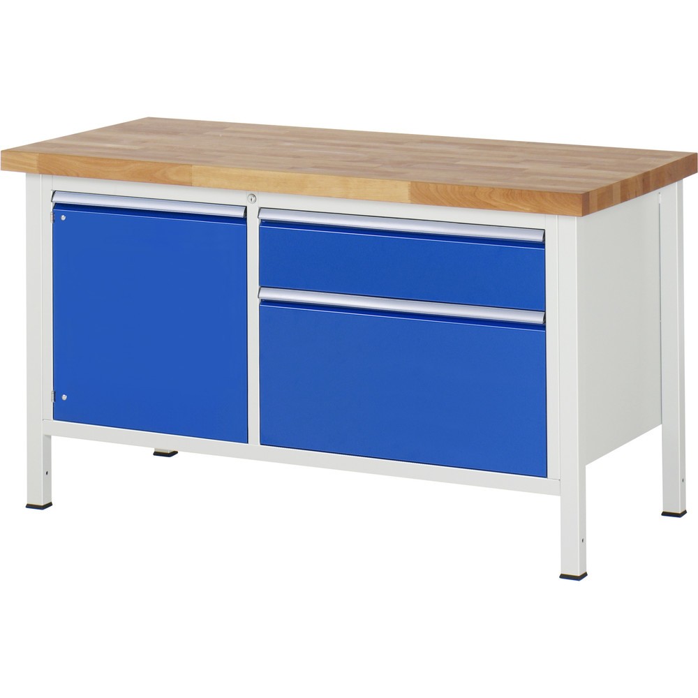 Produktabbildung Nr. 1: RAU Werkbank Serie 8000, 1 Doppel-Container, 1 Flügeltür, HxBxT 840-1.040 x 1.500 x 700 mm, 2 x 90%-Auszug-Schubladen