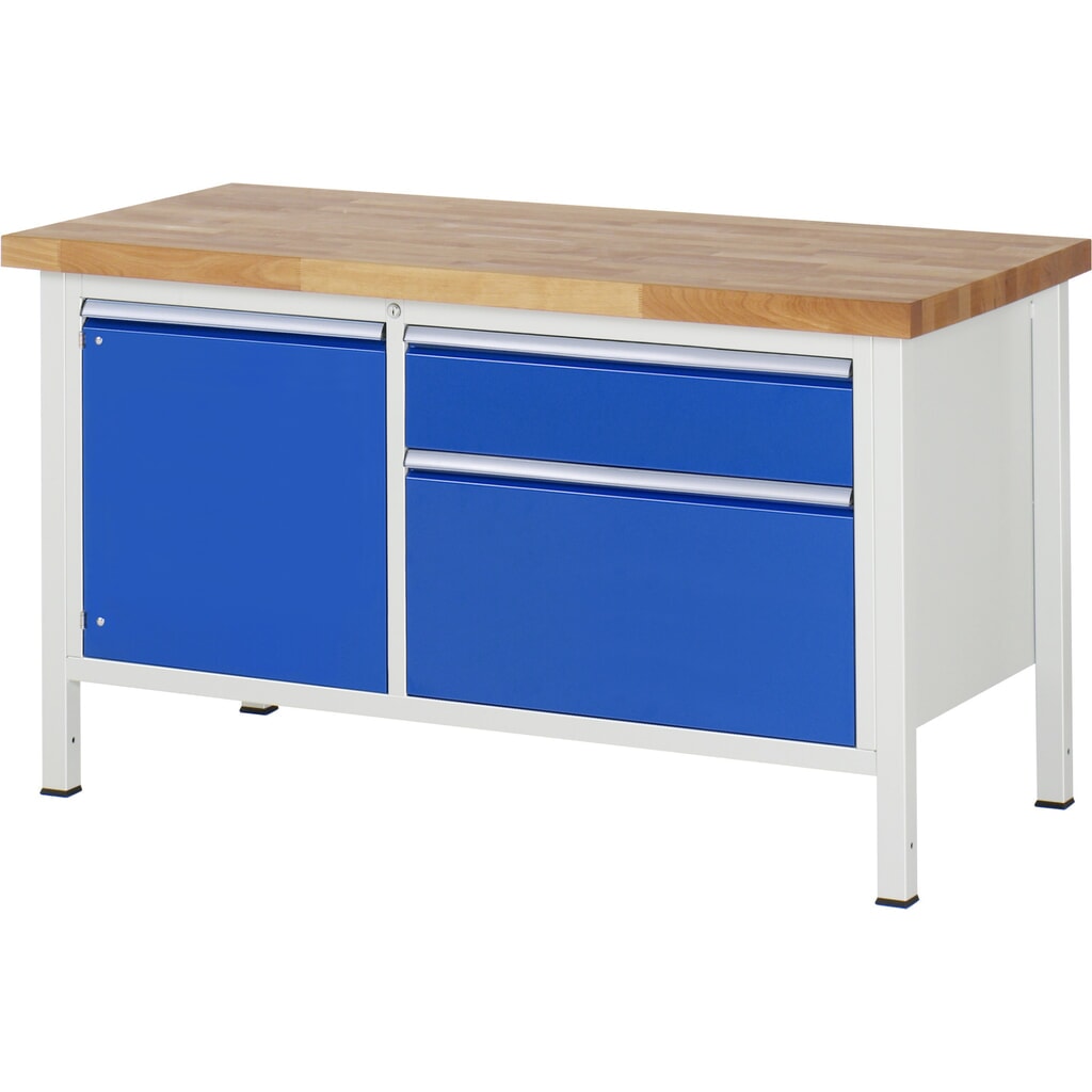 Produktabbildung Nr. 1: RAU Werkbank Serie 8000, 1 Doppel-Container, 1 Flügeltür, HxBxT 840 x 1.500 x 700 mm, 2 x 90%-Auszug-Schubladen