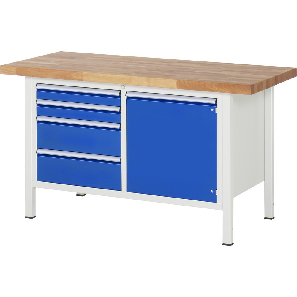 Produktabbildung Nr. 1: RAU Werkbank Serie 8000, 1 Doppel-Container, 1 Flügeltür, HxBxT 840 x 1.500 x 700 mm, 4 x 90%-Auszug-Schubladen