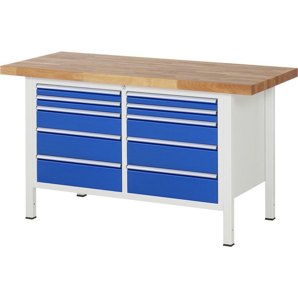 Produktabbildung Nr. 1: RAU Werkbank Serie 8000, 1 Doppel-Container, HxBxT 840 x 1.500 x 700 mm, 10 x 90%-Auszug-Schubladen, Schubladen-TK 100 kg