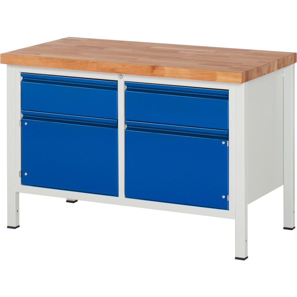 Produktabbildung Nr. 1: RAU Werkbank Serie 8000, 1 Doppel-Container, 2 Flügeltüren, HxBxT 840 x 1.250 x 700 mm, 2 x 90%-Auszug-Schubladen, Griffleiste