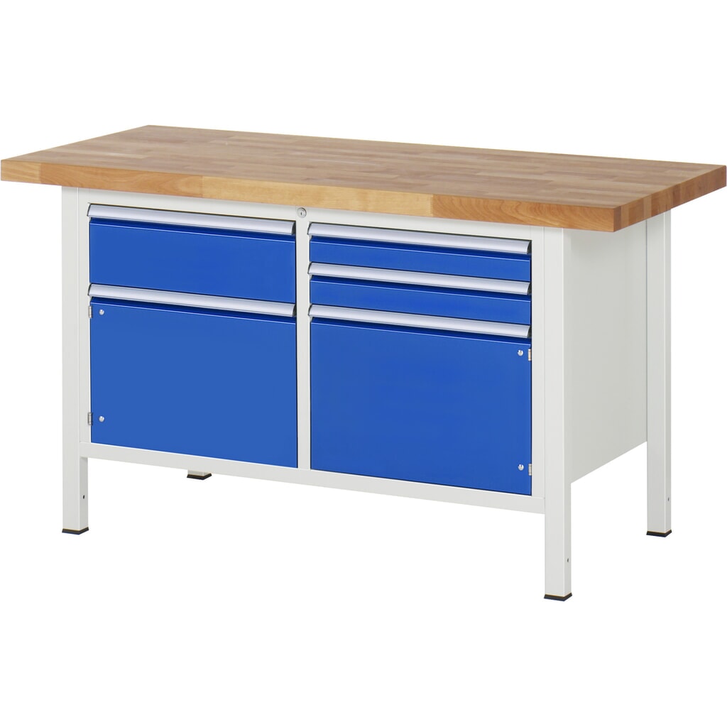 RAU Werkbank Serie 8000, 1 Doppel-Container, 2 Flügeltüren, HxBxT 840 x 1.500 x 700 mm, 3 x 100%-Auszug-Schubladen Produktabbildung: RAU Werkbank Serie 8000, 1 Doppel-Container, 2 Flügeltüren, HxBxT 840 x 1.500 x 700 mm, 3 x 100%-Auszug-Schubladen