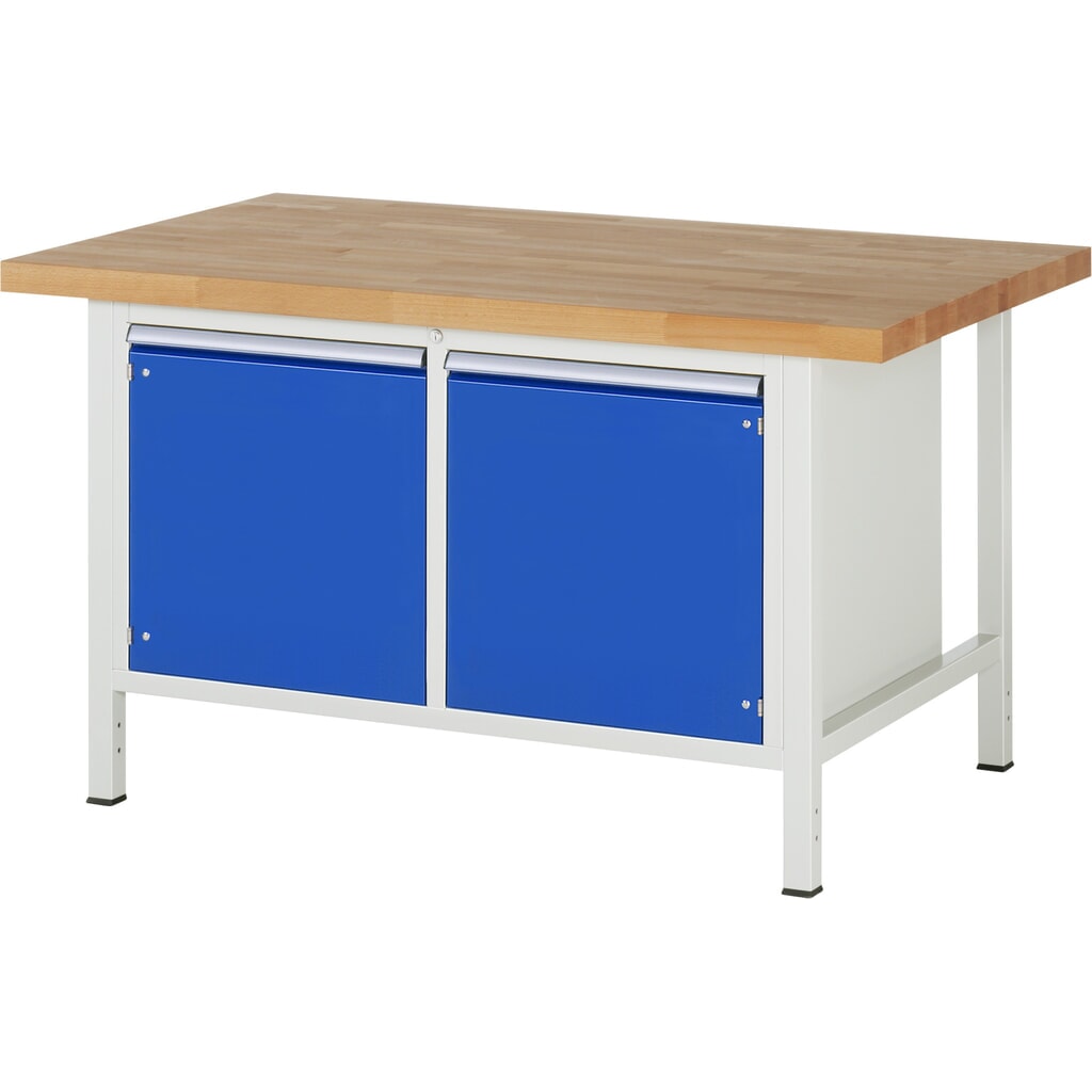 Produktabbildung: RAU Werkbank Serie 8000, 1 Doppel-Container, 2 Flügeltüren, HxBxT 840-1.040 x 1.500 x 900 mm