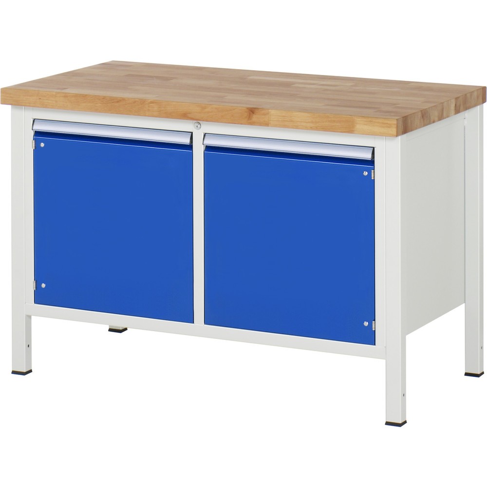 Produktabbildung: RAU Werkbank Serie 8000, 1 Doppel-Container, 2 Flügeltüren, HxBxT 840 x 1.250 x 700 mm