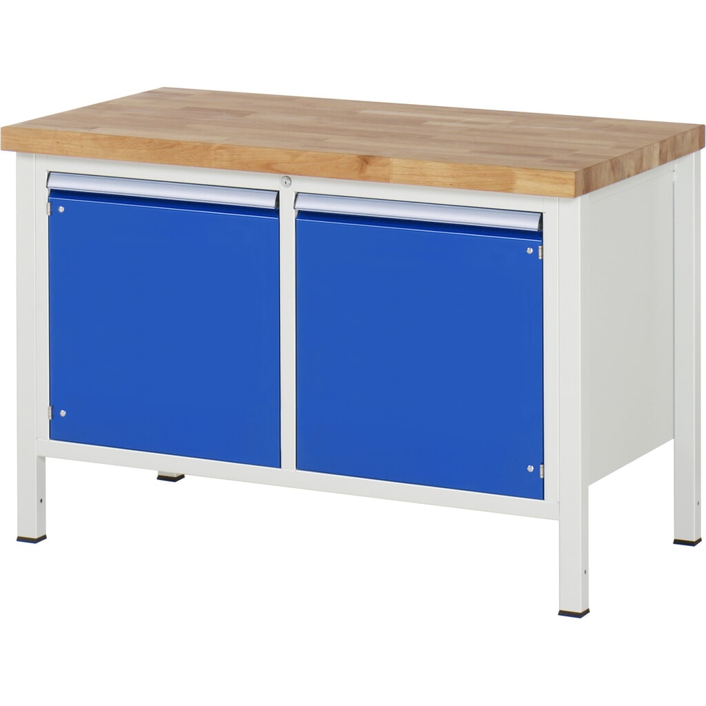 Produktabbildung Nr. 1: RAU Werkbank Serie 8000, 1 Doppel-Container, 2 Flügeltüren, HxBxT 840-1.040 x 1.250 x 700 mm