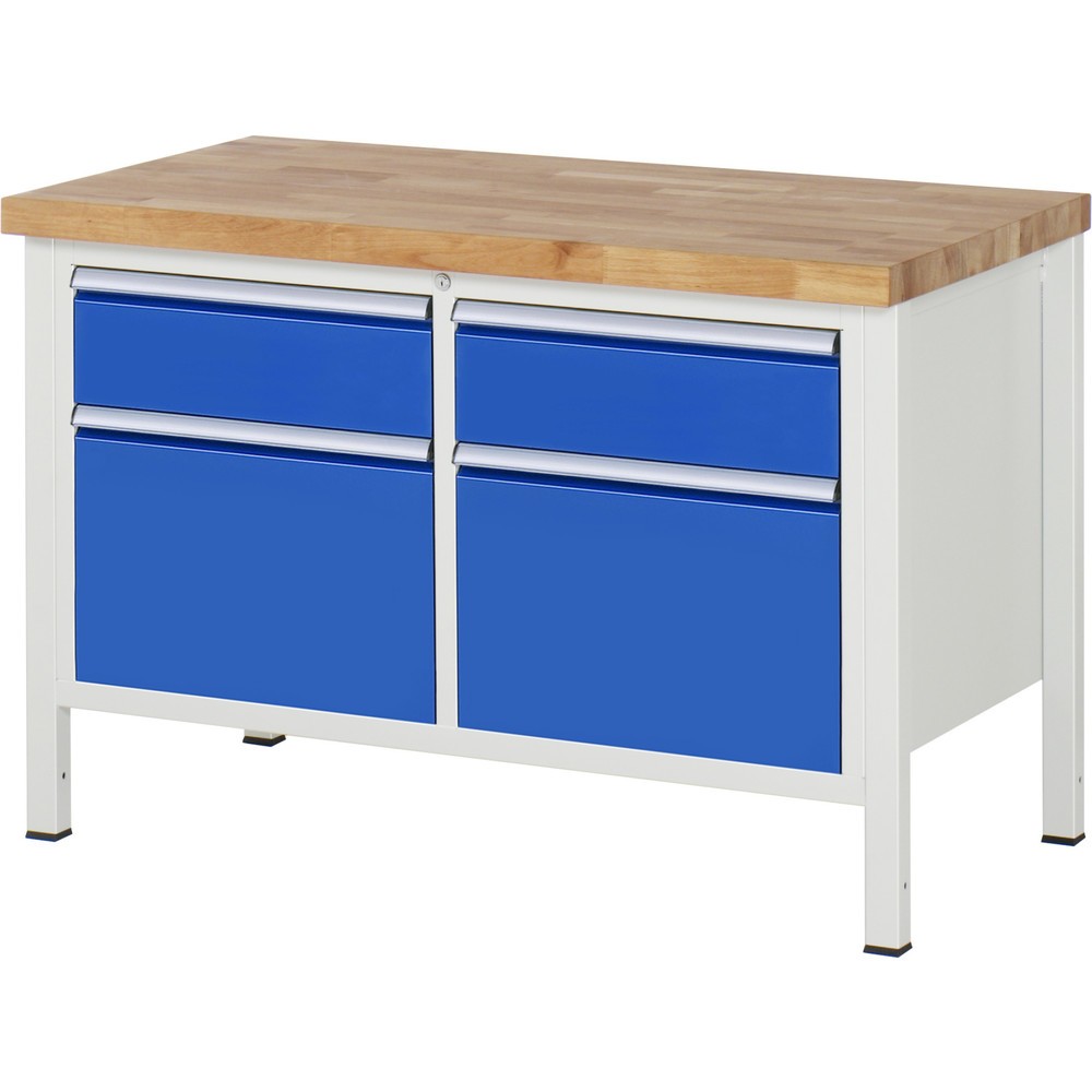 Produktabbildung Nr. 1: RAU Werkbank Serie 8000, 1 Doppel-Container, HxBxT 840-1.040 x 1.250 x 700 mm, 4 x 90%-Auszug-Schubladen
