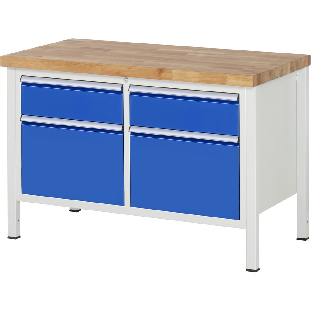 RAU Werkbank Serie 8000, 1 Doppel-Container, HxBxT 840 x 1.250 x 700 mm, 4 x 90%-Auszug-Schubladen Produktabbildung: RAU Werkbank Serie 8000, 1 Doppel-Container, HxBxT 840 x 1.250 x 700 mm, 4 x 90%-Auszug-Schubladen