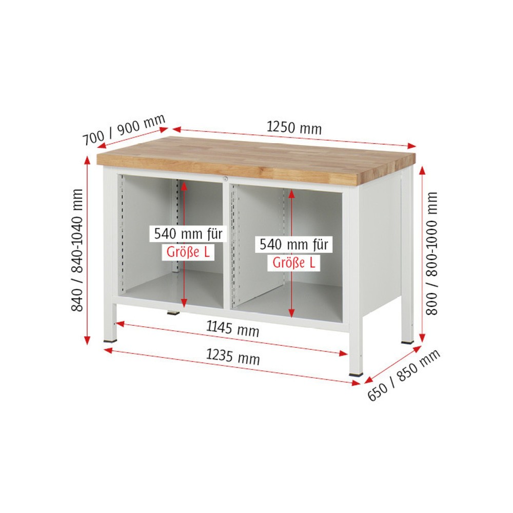 Produktabbildung Nr. 5: RAU Werkbank Serie 8000, 1 Doppel-Container, 2 Flügeltüren, HxBxT 840 x 1.250 x 700 mm, 2 x 90%-Auszug-Schubladen ErgoScript®