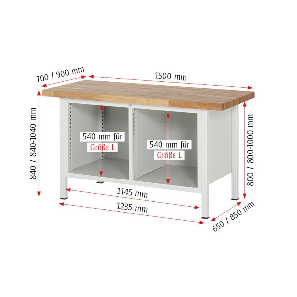 Produktabbildung Nr. 4: RAU Werkbank Serie 8000, 1 Doppel-Container, HxBxT 840 x 1.500 x 700 mm, 6 x 90%-Auszug-Schubladen 2 x 120, 2 x 150, 2 x 270 mm, Schubladen-TK 100 kg