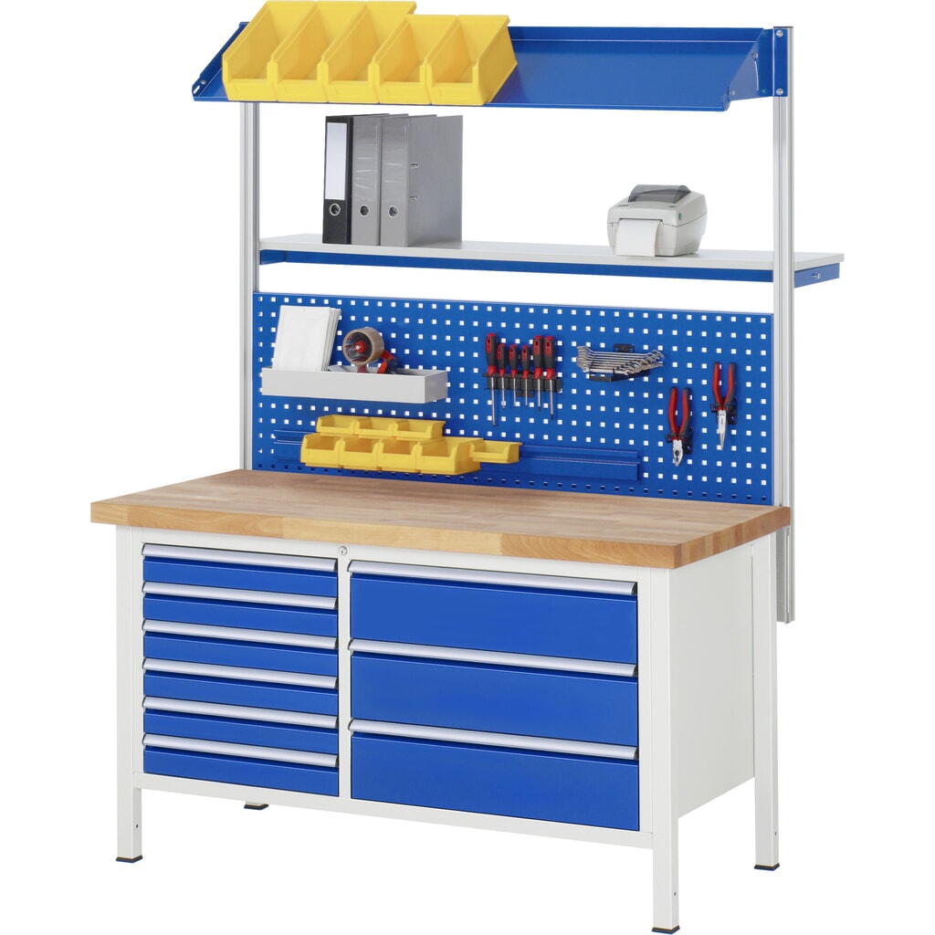 Produktabbildung Nr. 6: RAU Werkbank Serie 8000, 1 Doppel-Container, 1 Flügeltür, HxBxT 840 x 1.500 x 700 mm, 2 x 90%-Auszug-Schubladen