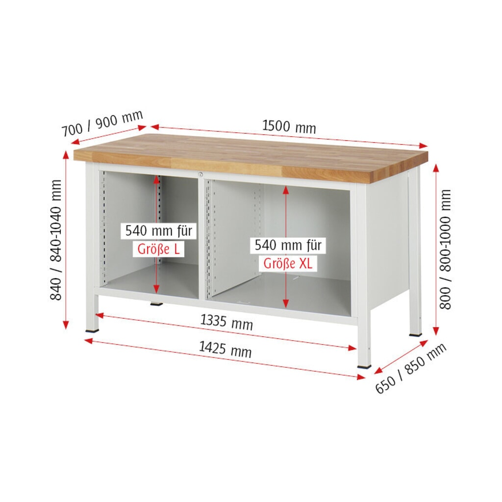 RAU Werkbank Serie 8000, 1 Doppel-Container, 1 Flügeltür, HxBxT 840 x 1.500 x 700 mm, 2 x 90%-Auszug-Schubladen Produktabbildung Nr. 7: RAU Werkbank Serie 8000, 1 Doppel-Container, 1 Flügeltür, HxBxT 840 x 1.500 x 700 mm, 2 x 90%-Auszug-Schubladen