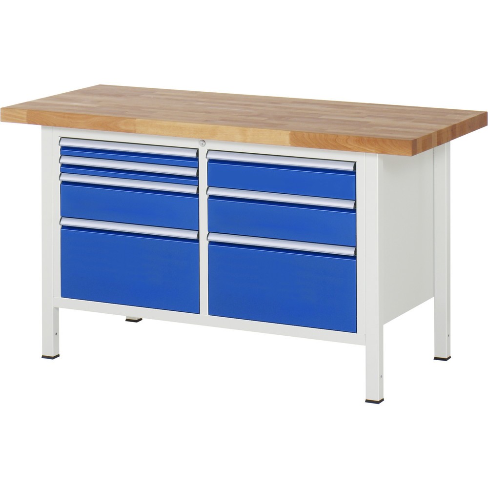 Produktabbildung Nr. 1: RAU Werkbank Serie 8000, 1 Doppel-Container, HxBxT 840 x 1.500 x 700 mm, 7 x 90%-Auszug-Schubladen