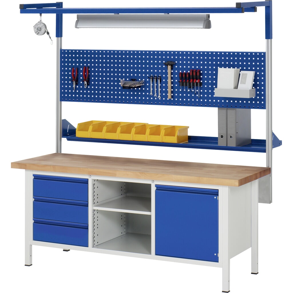Produktabbildung Nr. 5: RAU Werkbank Serie 8000, 1 Dreifach-Container, 1 Fachboden, HxBxT 840 x 2.000 x 700 mm, 6 x 90%-Auszug-Schubladen 6 x 180 mm