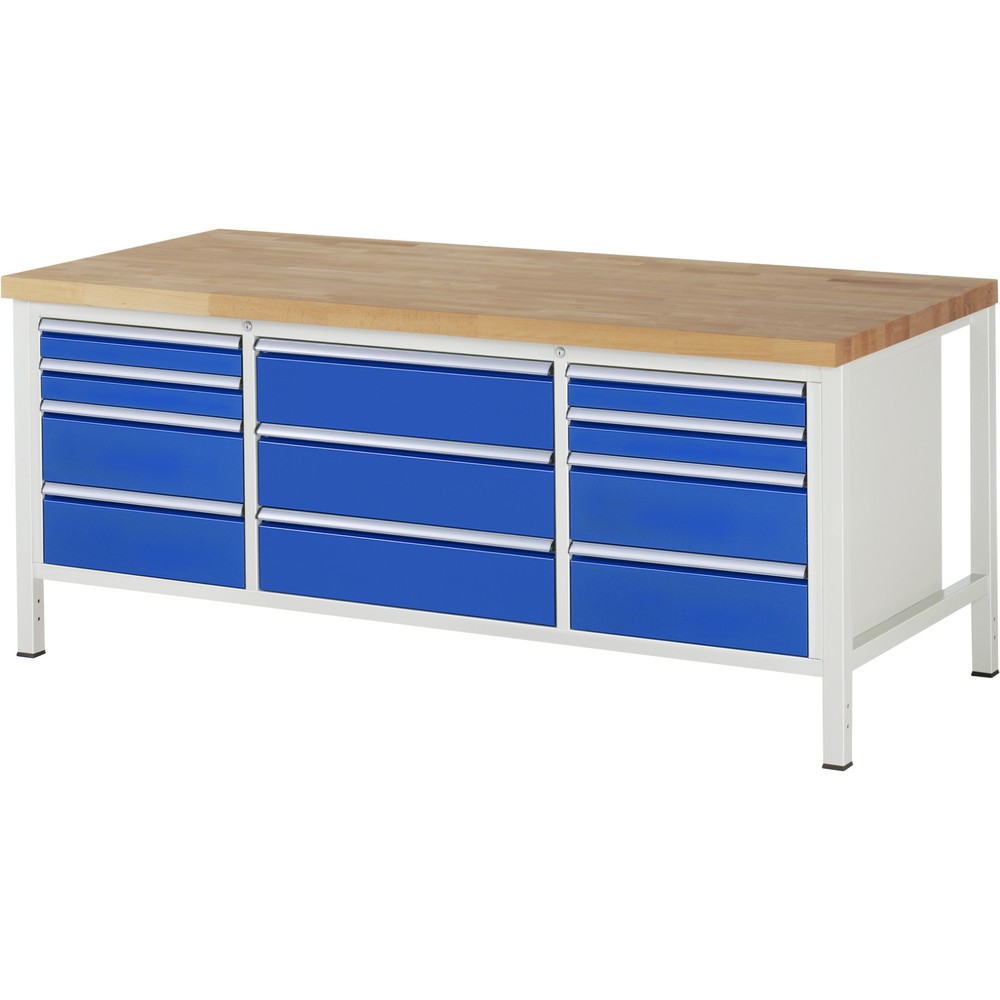 Produktabbildung Nr. 1: RAU Werkbank Serie 8000, 1 Dreifach-Container, HxBxT 840-1.040 x 2.000 x 900 mm, 11 Schublade 4 x 90, 7 x 180 mm, Schubladen-TK 100/75 kg