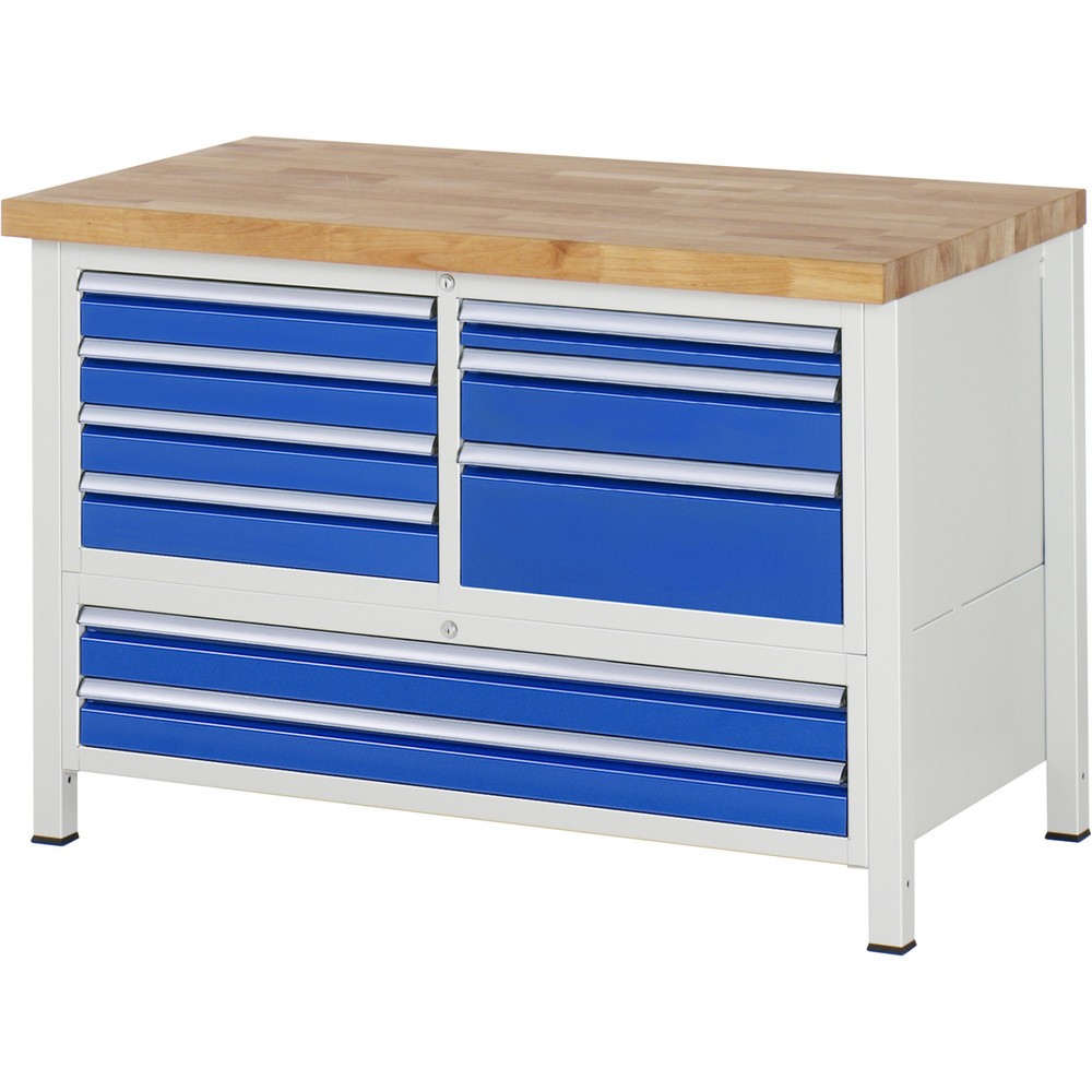 Produktabbildung Nr. 1: RAU Werkbank Serie 8000, 1 Dreifach-Container, HxBxT 840-1.040 x 1.250 x 700 mm, 7 L + 2 XXL Schubladen, 90%-Auszug
