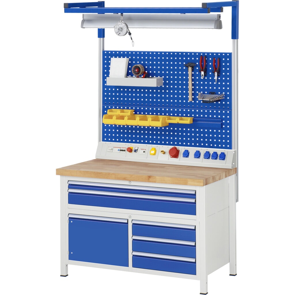 RAU Werkbank Serie 8000, 1 Dreifach-Container, 1 Flügeltür, HxBxT 840-1.040 x 1.250 x 700 mm, 5 x 90%-Auszug-Schubladen, 2 XXL unten Produktabbildung Nr. 8: RAU Werkbank Serie 8000, 1 Dreifach-Container, 1 Flügeltür, HxBxT 840-1.040 x 1.250 x 700 mm, 5 x 90%-Auszug-Schubladen, 2 XXL unten