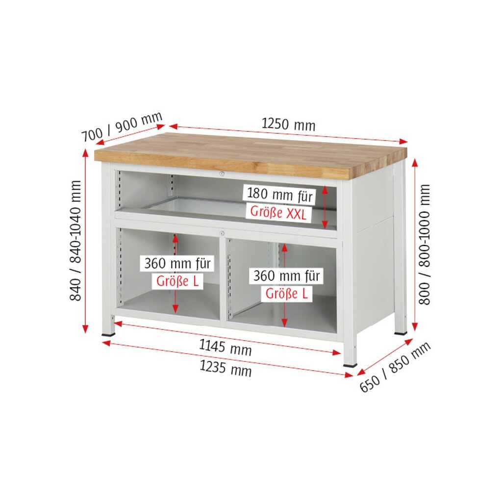 RAU Werkbank Serie 8000, 1 Dreifach-Container, HxBxT 840-1.040 x 1.250 x 700 mm, 7 x 90%-Auszug-Schubladen 4 x 90, 3 x 180 mm Produktabbildung Nr. 9: RAU Werkbank Serie 8000, 1 Dreifach-Container, HxBxT 840-1.040 x 1.250 x 700 mm, 7 x 90%-Auszug-Schubladen 4 x 90, 3 x 180 mm