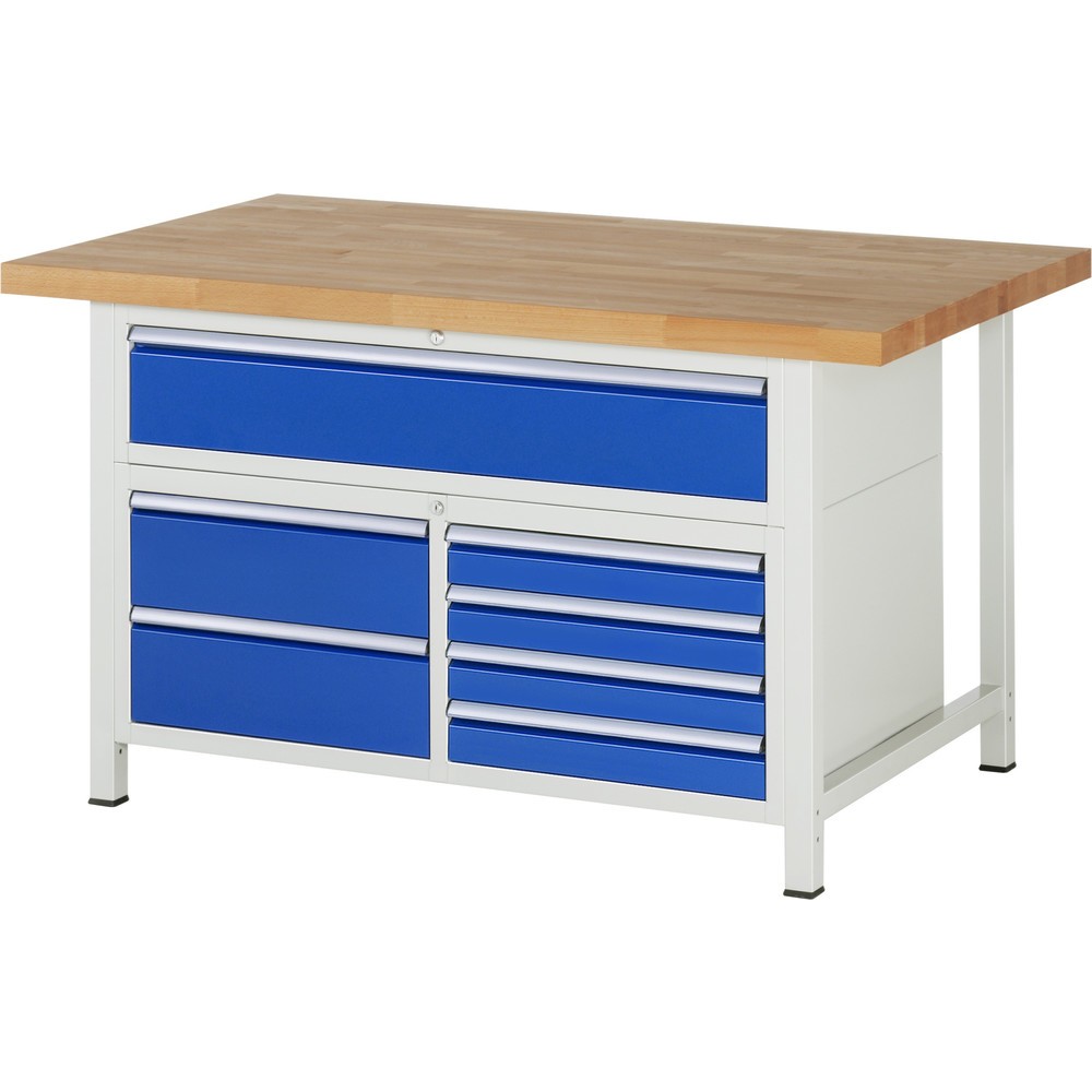 Produktabbildung Nr. 1: RAU Werkbank Serie 8000, 1 Dreifach-Container, HxBxT 840 x 1.500 x 900 mm, 7 x 90%-Auszug-Schubladen 4 x 90, 3 x 180 mm
