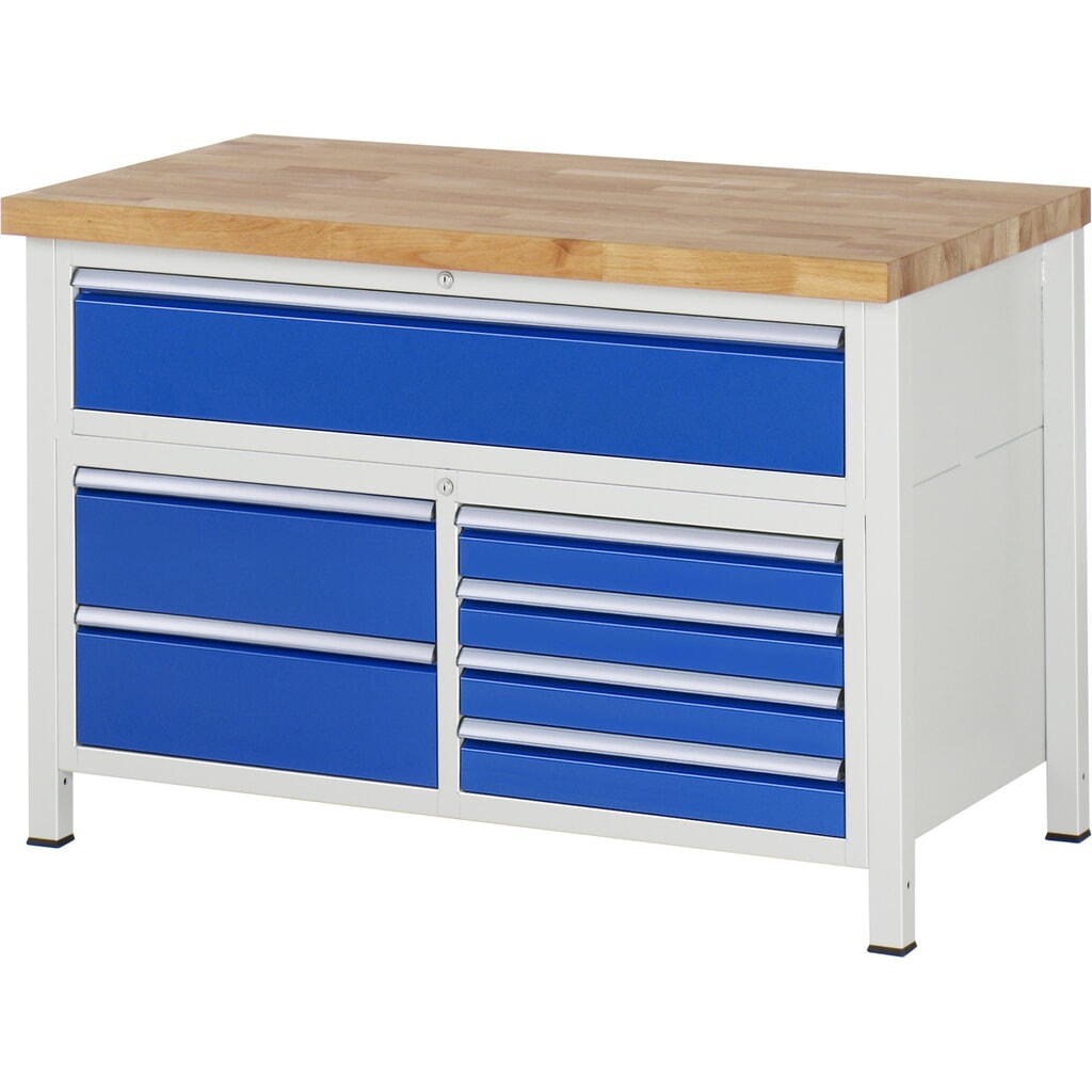 RAU Werkbank Serie 8000, 1 Dreifach-Container, HxBxT 840-1.040 x 1.250 x 700 mm, 7 x 90%-Auszug-Schubladen 4 x 90, 3 x 180 mm Produktabbildung Nr. 1: RAU Werkbank Serie 8000, 1 Dreifach-Container, HxBxT 840-1.040 x 1.250 x 700 mm, 7 x 90%-Auszug-Schubladen 4 x 90, 3 x 180 mm