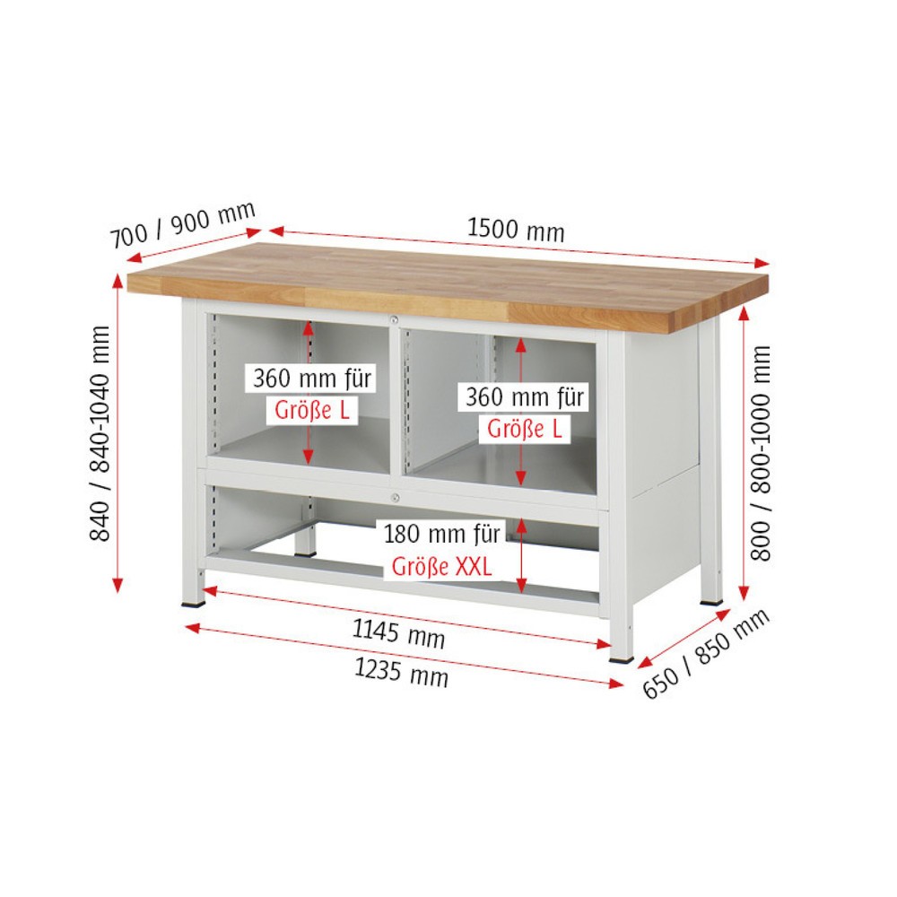Produktabbildung Nr. 5: RAU Werkbank Serie 8000, 1 Dreifach-Container, 1 Flügeltür, HxBxT 840 x 1.500 x 900 mm, 5 x 100%-Auszug-Schubladen