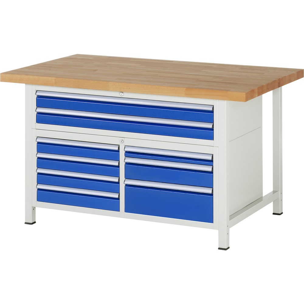 Produktabbildung Nr. 1: RAU Werkbank Serie 8000, 1 Dreifach-Container, HxBxT 840 x 1.500 x 900 mm, 9 x 90%-Auszug-Schubladen, 2 XXL Schubladen oben