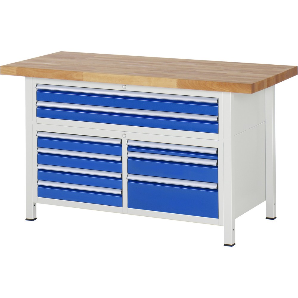 Produktabbildung Nr. 1: RAU Werkbank Serie 8000, 1 Dreifach-Container, HxBxT 840-1.040 x 1.500 x 700 mm, 7 L + 2 XXL Schubladen, 90%-Auszug
