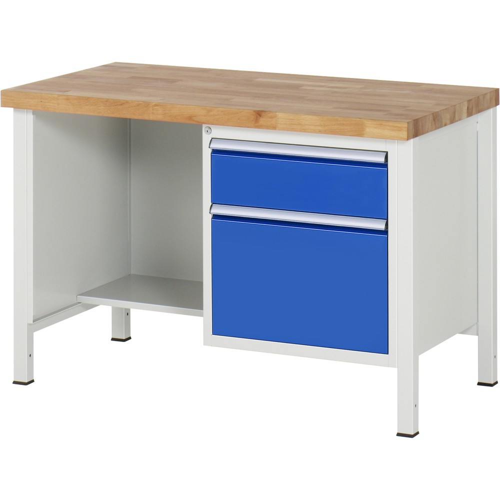 Produktabbildung Nr. 1: RAU Werkbank Serie 8000, 1 Ablageboden, HxBxT 840 x 1.250 x 700 mm, 2 x 100%-Auszug-Schubladen