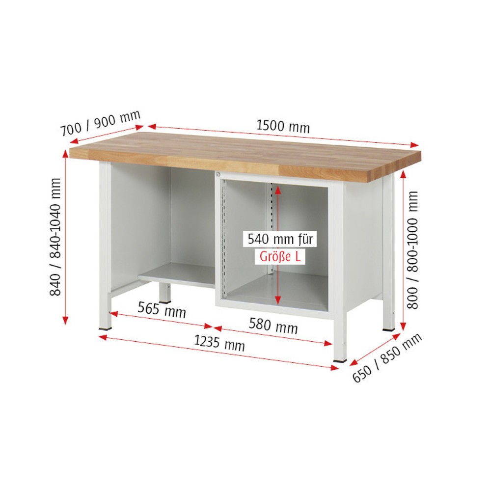 Produktabbildung Nr. 4: RAU Werkbank Serie 8000, 1 Ablageboden, HxBxT 840 x 1.500 x 700 mm, 2 x 90%-Auszug-Schubladen