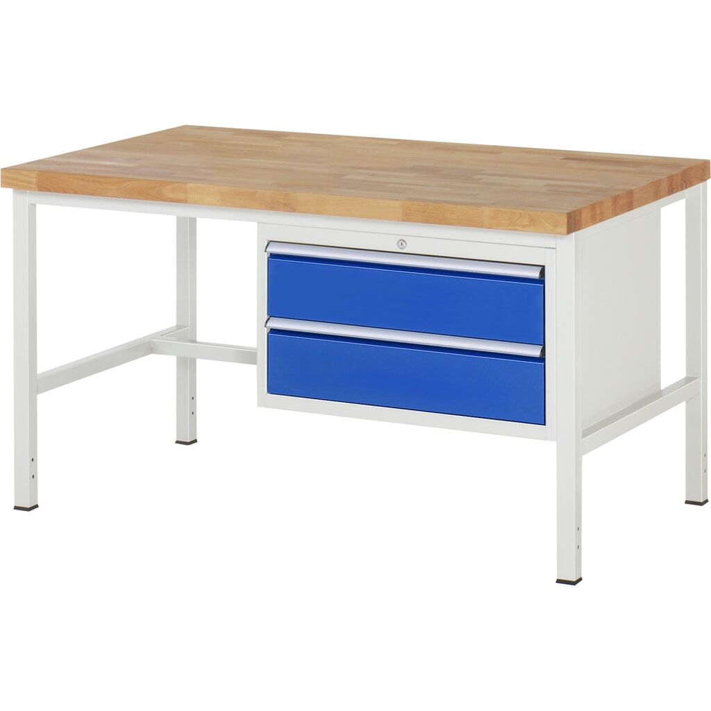 Produktabbildung: RAU Werkbank Serie 8000, HxBxT 840-1.040 x 1.500 x 900 mm, 2 x 90%-Auszug-Schubladen 2 x 180 mm, Schubladen-TK 75 kg