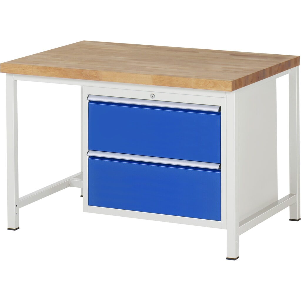 Produktabbildung: RAU Werkbank Serie 8000, HxBxT 840 x 1.250 x 900 mm, 2 x 100%-Auszug-Schubladen 2 x 270 mm, Schubladen-TK 75 kg