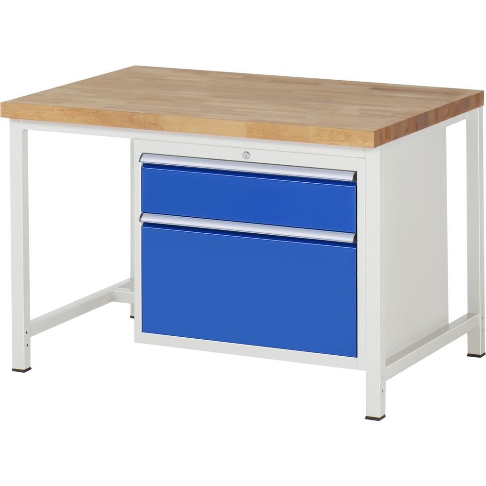 Produktabbildung Nr. 1: RAU Werkbank Serie 8000, HxBxT 840-1.040 x 1.250 x 900 mm, 2 x 100%-Auszug-Schubladen 1 x 180, 1 x 360 mm, Schubladen-TK 75 kg