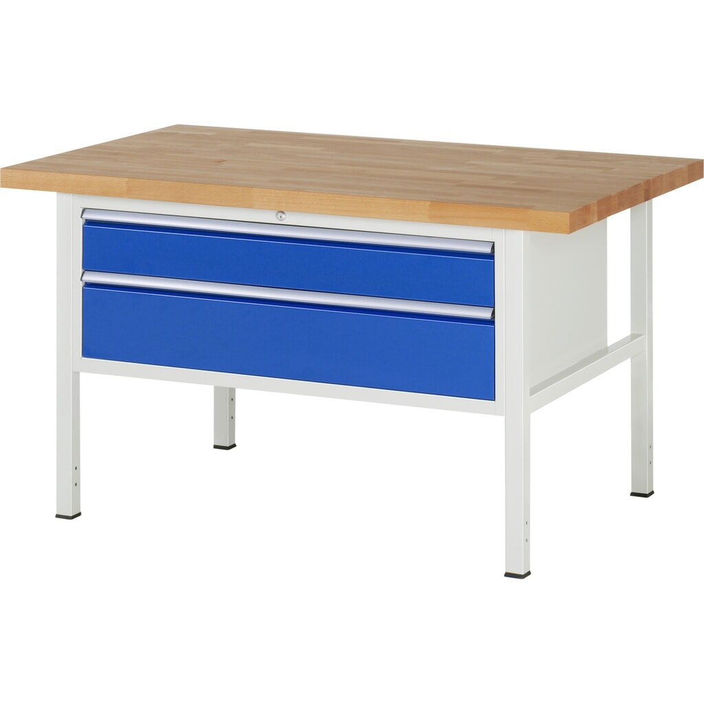 Produktabbildung: RAU Werkbank Serie 8000, HxBxT 840-1.040 x 1.500 x 900 mm, 2 x 90%-Auszug-Schubladen 1 x 150, 1 x 210 mm, Schubladen-TK 50 kg