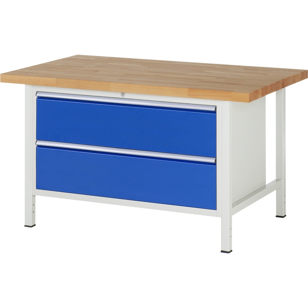 RAU Werkbank Serie 8000, HxBxT 840-1.040 x 1.500 x 900 mm, 2 x 100%-Auszug-Schubladen 2 x 270 mm, Schubladen-TK 50 kg Produktabbildung: RAU Werkbank Serie 8000, HxBxT 840-1.040 x 1.500 x 900 mm, 2 x 100%-Auszug-Schubladen 2 x 270 mm, Schubladen-TK 50 kg