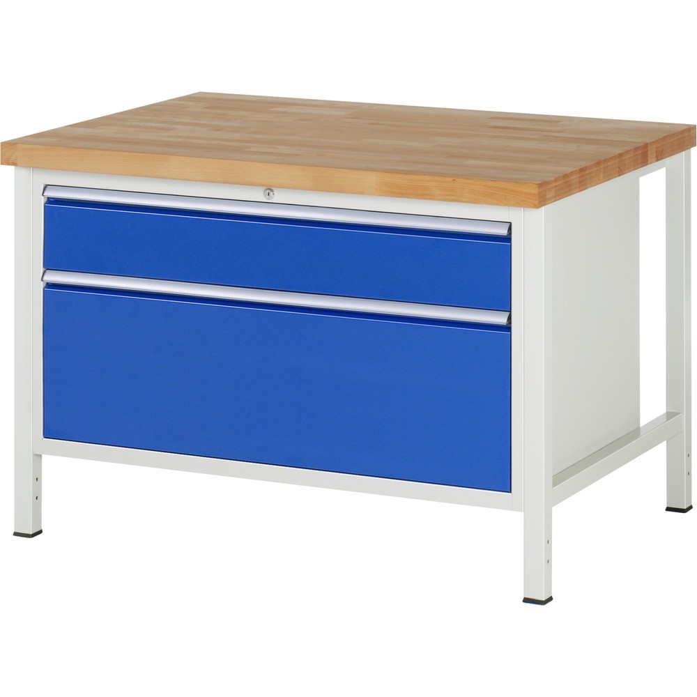 Produktabbildung Nr. 1: RAU Werkbank Serie 8000, HxBxT 840-1.040 x 1.250 x 900 mm, 2 x 90%-Auszug-Schubladen 1 x 180, 1 x 360 mm, Schubladen-TK 50 kg