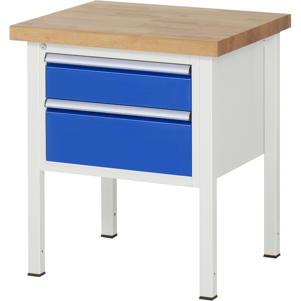 Produktabbildung: RAU Werkbank Serie 8000, HxBxT 840 x 750 x 700 mm, 2 x 90%-Auszug-Schubladen 1 x 150, 1 x 210 mm, Schubladen-TK 100 kg