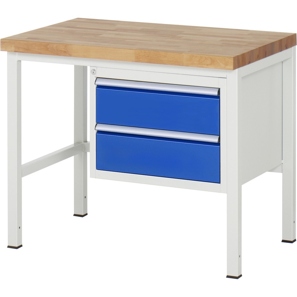 Produktabbildung: RAU Werkbank Serie 8000, HxBxT 840 x 1.000 x 700 mm, 2 x 90%-Auszug-Schubladen 2 x 180 mm, Schubladen-TK 100 kg