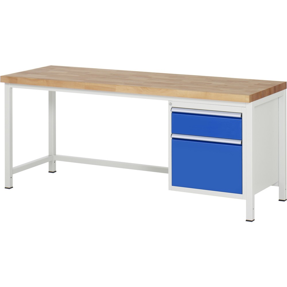 Produktabbildung Nr. 1: RAU Werkbank Serie 8000, HxBxT 840 x 2.000 x 700 mm, 2 x 90%-Auszug-Schubladen 1 x 180, 1 x 360 mm, Schubladen-TK 100 kg