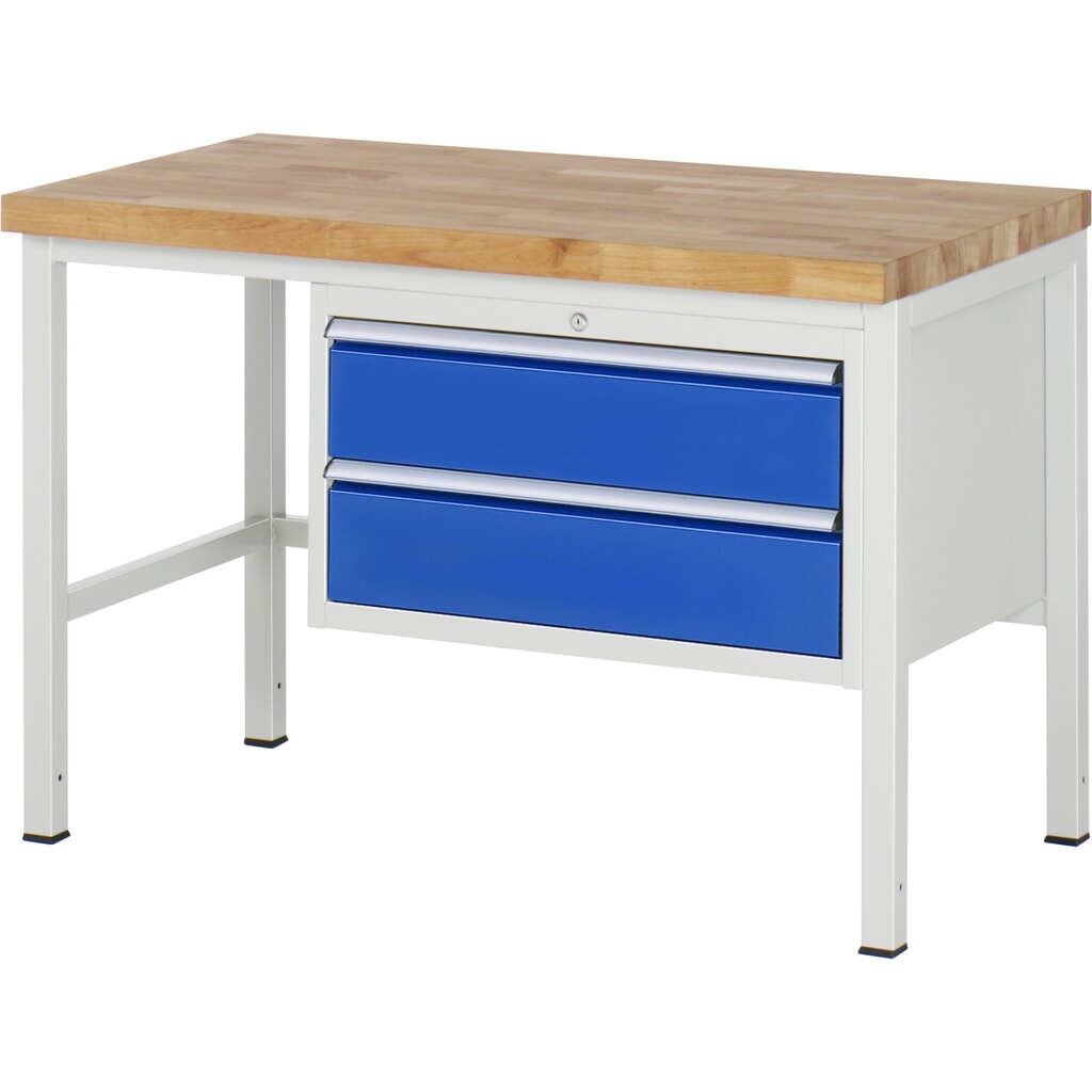 Produktabbildung: RAU Werkbank Serie 8000, HxBxT 840-1.040 x 1.250 x 700 mm, 2 x 100%-Auszug-Schubladen 2 x 180 mm, Schubladen-TK 75 kg
