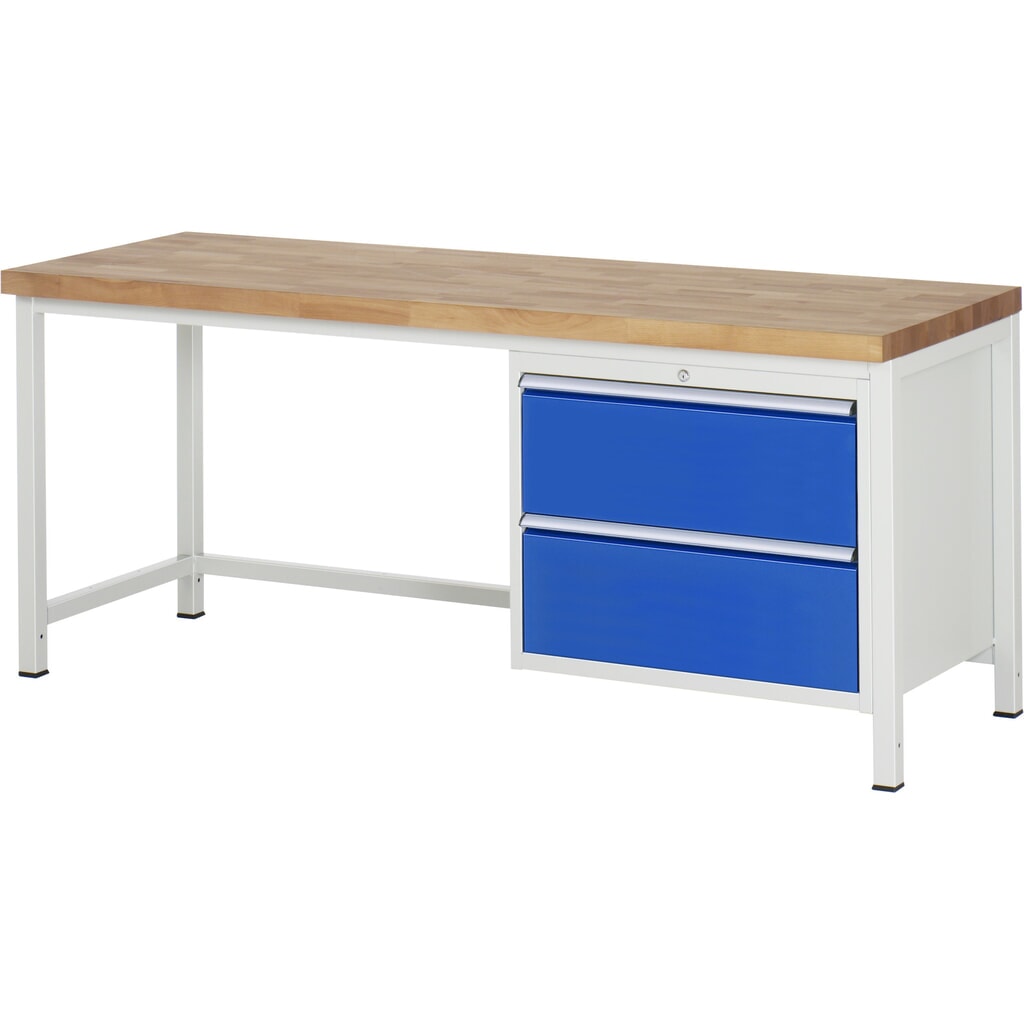 Produktabbildung: RAU Werkbank Serie 8000, HxBxT 840 x 2.000 x 700 mm, 2 x 100%-Auszug-Schubladen 2 x 270 mm, Schubladen-TK 75 kg