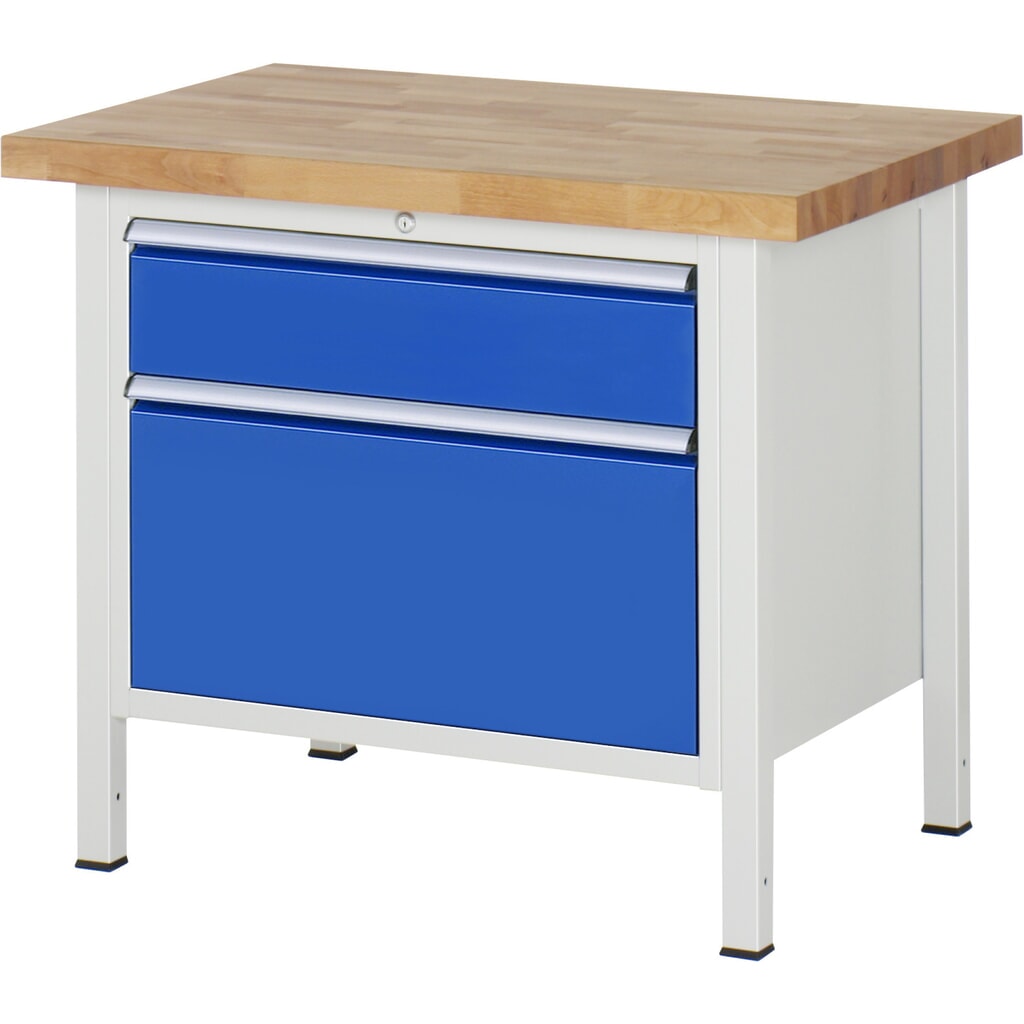 Produktabbildung: RAU Werkbank Serie 8000, HxBxT 840 x 1.000 x 700 mm, 2 x 90%-Auszug-Schubladen 1 x 180, 1 x 360 mm, Schubladen-TK 75 kg