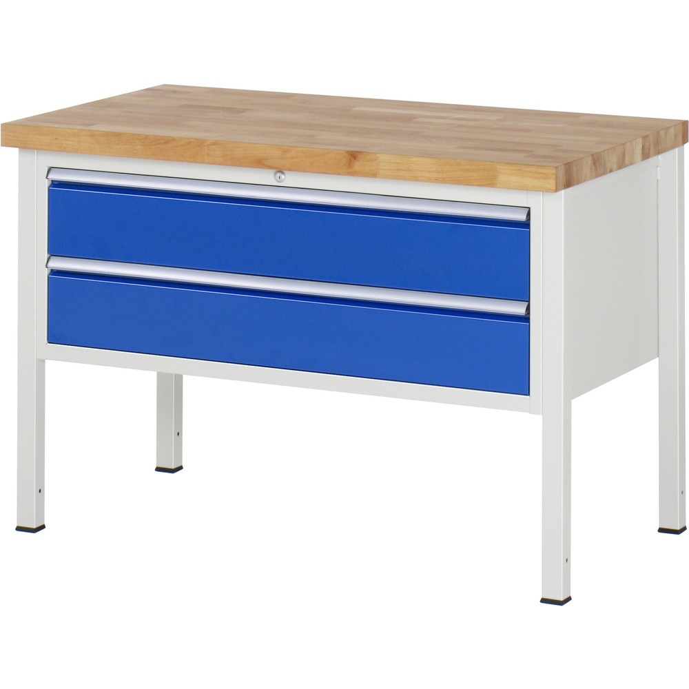 Produktabbildung Nr. 1: RAU Werkbank Serie 8000, HxBxT 840 x 1.250 x 700 mm, 2 x 100%-Auszug-Schubladen 2 x 180 mm, Schubladen-TK 50 kg