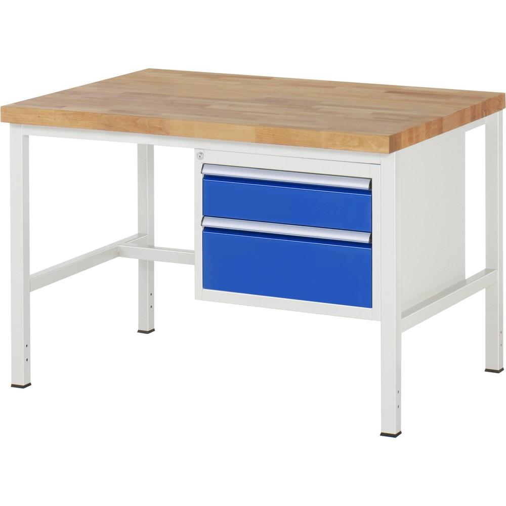 Produktabbildung Nr. 1: RAU Werkbank Serie 8000, HxBxT 840-1.040 x 1.250 x 900 mm, 2 x 100%-Auszug-Schubladen 1 x 150, 1 x 210 mm, Schubladen-TK 100 kg