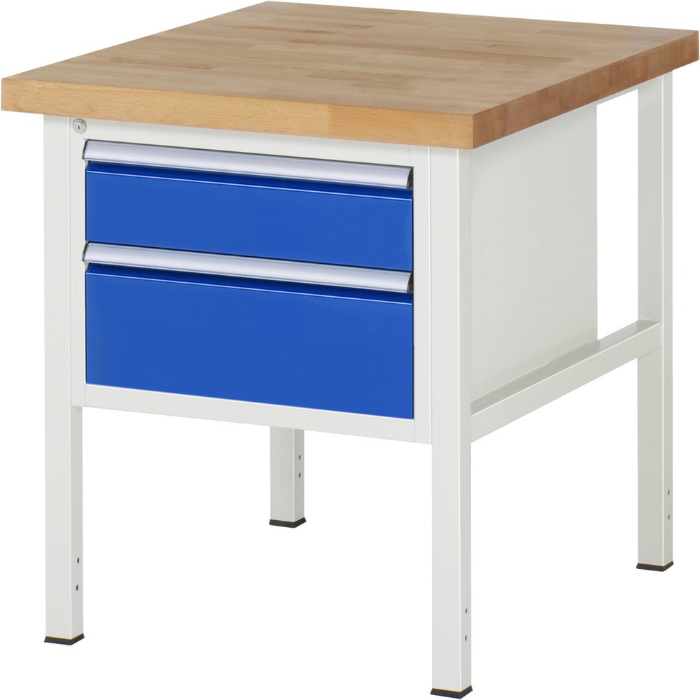 Produktabbildung: RAU Werkbank Serie 8000, HxBxT 840 x 750 x 900 mm, 2 x 90%-Auszug-Schubladen 1 x 150, 1 x 210 mm, Schubladen-TK 100 kg